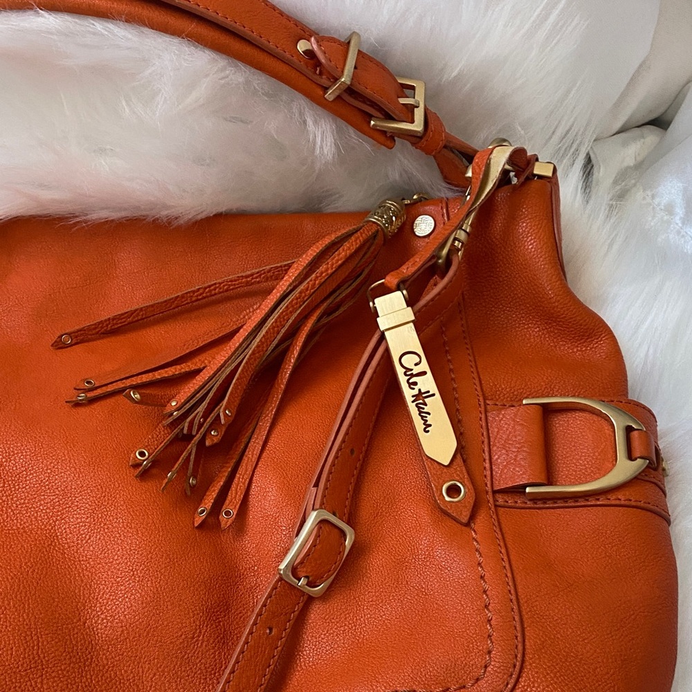 Cole Haan Vibrant Orange Leather Shoulder Hobo with Tassel